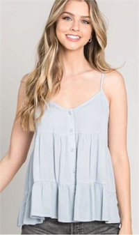 Becool Womens Tiered Button Down Tank, Dusty Blue sz S & M