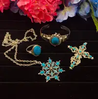 Vintage Silver Tone & Faux Turquoise Jewelry