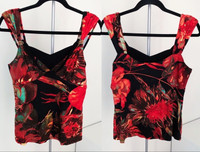 NEW - Nueva Red Black Floral Sleeveless Women's Blouse (Size 6)