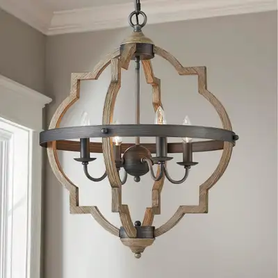 New 4-Light Rustic Globe Chandelier • Distressed Oak Finish BNIB, View more