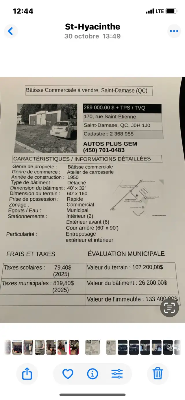 immeuble commercial à vendre St damase atelier