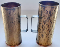 Pair of Colony Solid Hammered-Brass and Copper Mugs; Louisbourg