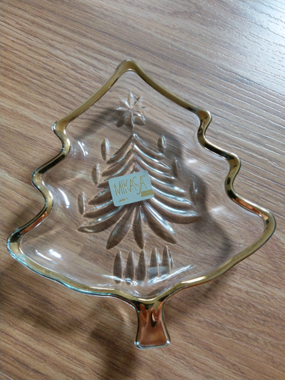 Mikasa Crystal Christmas Tree Candy Dish/Trivet with Gold Trim

, View more