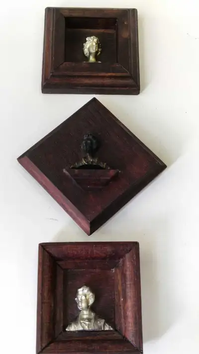 3 Vintage Miniature Metal Figurines Wall hanging 3.5", View more