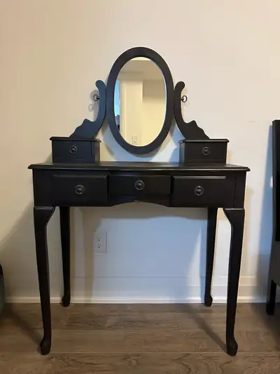 Vintage Vanity Table with Adjustable Mirror & 5 Drawers, View more