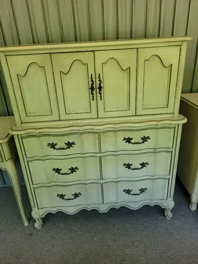 Vintage White Highboy Dresser., View more