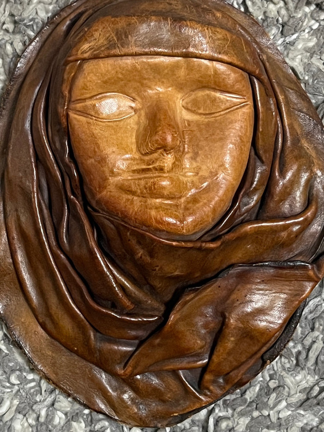 Vintage Costa Rican Leather Folk Art FemaleFace Molded Wall Mask in Arts & Collectibles in City of Toronto