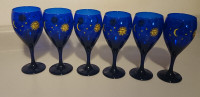 Vintage Libbey Cobalt Blue Celestial Wine Glasses Water Goblets