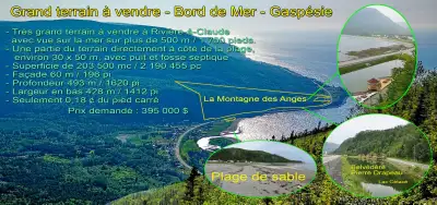 Très grand terrain à vendre à Rivière-à-Claude en Haute-Gaspésie avec vue sur la mer sur plus de 500...