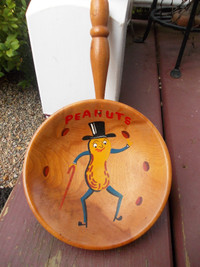 Vintage Retro Mr. Peanut Wooden Serving Bowl or Wall Hanging