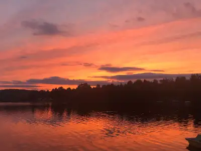 Beautiful private log cabin on the river. Sunsets, loons, summer, View more