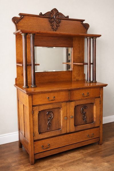Antique Oak Sideboard / Buffet with Mirror – Circa 1900, View more