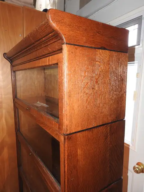 antique barrister bookcase 4 glass level high medium tiger oak in Bookcases & Shelving Units in Hamilton - Image 3