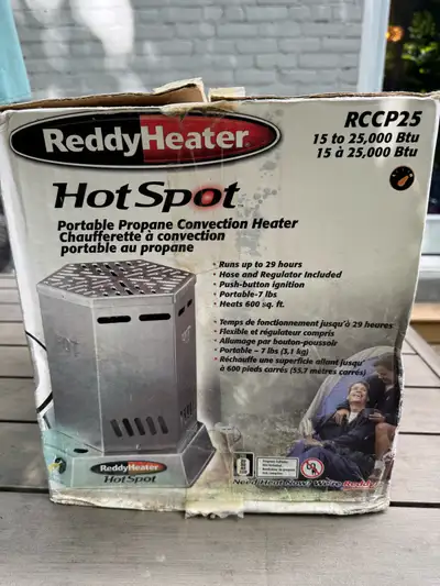 Reddy Heater “Hot Spot” propane heater, works from standard propane bottles like on your bbq. Heats...
