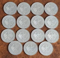 Small Collection of 15 German 2 Mark Coins, 1971-1994