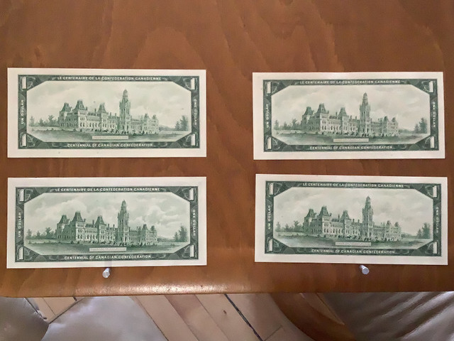 1967 $1 Canadian Centennial Bank Notes- 4- No Serial No’s- Circ. in Arts & Collectibles in Thunder Bay - Image 2