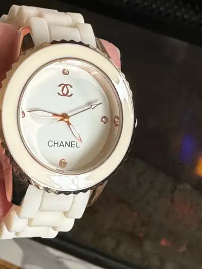 Co Co Chanel White & Gold Watch for Women With White Rubber Band, View more