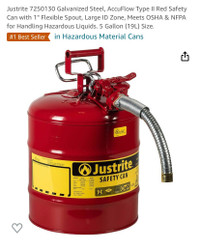 New Justrite 7250130 Galvanized Steel, AccuFlow Type II Red Safe