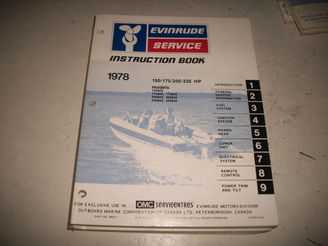 1978 EVINRUDE OUTBOARDS SHOP SERVICE MANUALS in Boat Parts, Trailers & Accessories in Belleville - Image 4