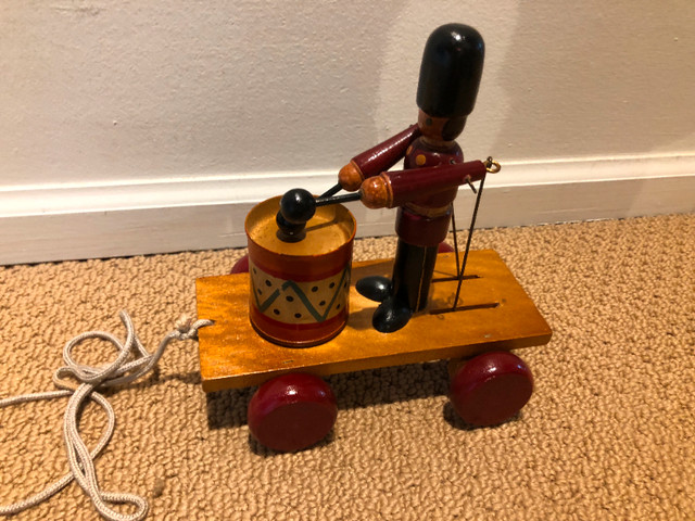 1983 Louis Nichole Wooden Pull Toy Boy Drummer Wood Vintage in Arts & Collectibles in Vancouver