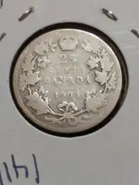 1903 Canada George V 25 cents .925 silver quarter, fair/good