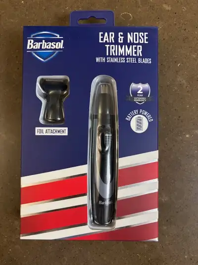 Brand new unopened box. Ear & nose trimmer with stainless steel blades and foil attachment. Portable...