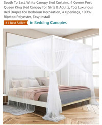 Canopy for Bed NIP queen/king w cords/ hooks