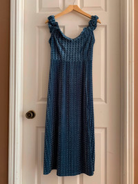 Brand New Blue Long Velvety Ruffled Dress