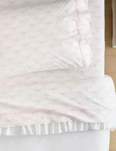 TWIN - Tea Time Bow Organic Cotton Sheet Set, View more
