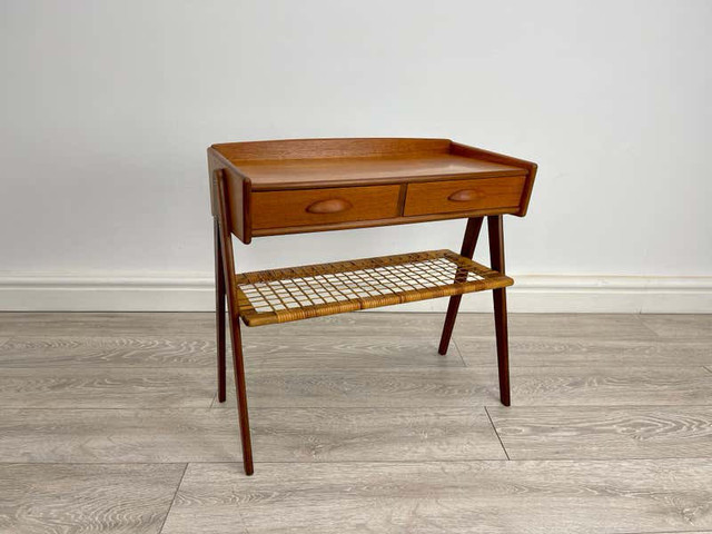 Mid Century Danish Teak and Rattan side table by Soren Rasmussen in Arts & Collectibles in Stratford