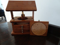 Vintage Coasters Set Wooden Well Wood Drawer Cork Set of 6 Hand