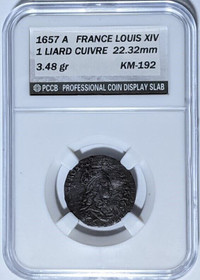 1657 A, FRANCE, LOUIS XIV, 1 LIARD, RARE, Monnaie