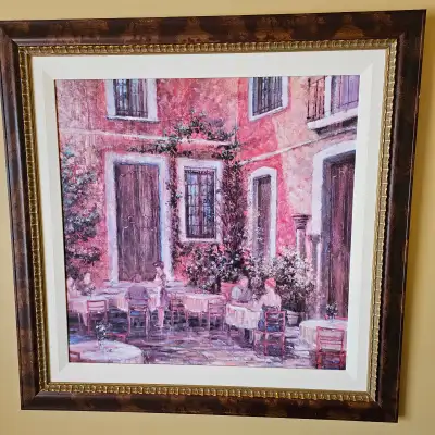 ⭐ Large 36" x 36" Framed Mediterranean Cafe Scene Picture, View more