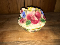 Vintage Italian Bowl with Flower Lid,  Trinket Dish