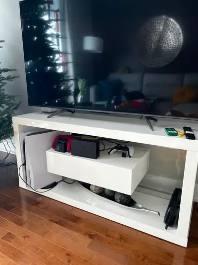 Sleek White Modern TV Stand & Matching Geometric Bookshelf, View more