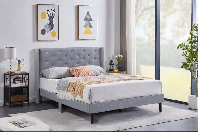 BNIB upholstery Platform bed, twin double queen & king   in Beds & Mattresses in Chilliwack - Image 7
