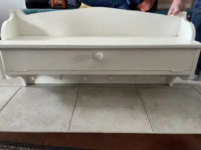 Wooden Wall Shelf with 6 Coat Hangers & Storage Drawer, View more