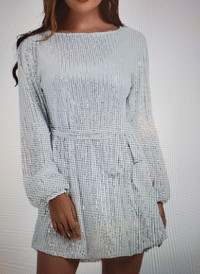 Sparkly sequins party dress long sleeve crew neck loose fashion