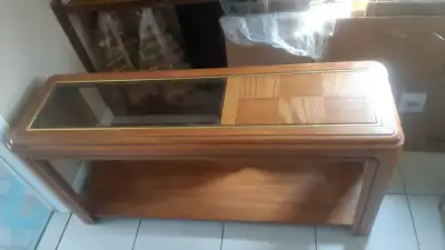 Glass is removable for easy transport Measure at 24 inches high x 54 long x16 deep Pick up in Innisf...