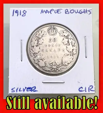 Stunning 1918 King George V Canada 50 Cent Silver Coin!, View more