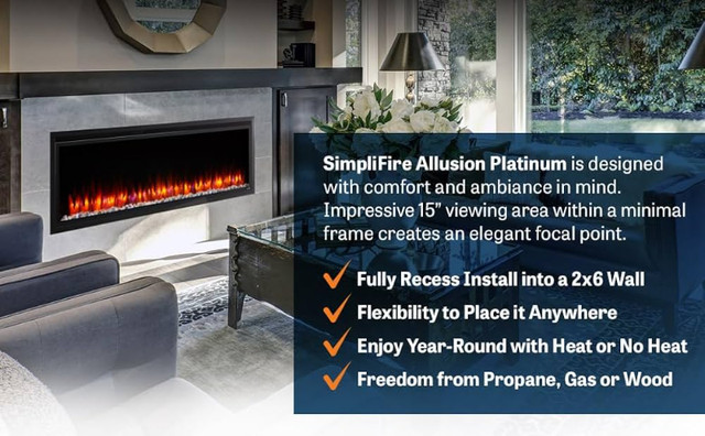 SimpliFire Allusion Platinum 60" Electric Fireplace in Fireplace & Firewood in Hamilton - Image 3