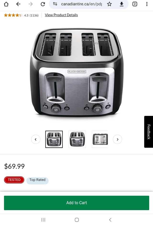 Black and Decker Toaster in Toasters & Toaster Ovens in Saint John