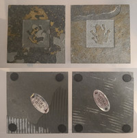 Set of 2 Natural Slate Stone Ebony Frog Carved Coasters