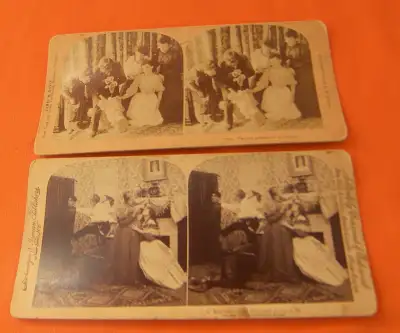 Two Stereo View Cards - Made in USA 1. #7 Ejected Bliss Disturbed at 1:50AM - Copyr 1987 by Strohmey...