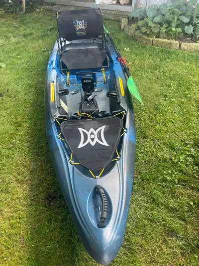 12 ft long 36 inches wide fishing kayak has two position hi low seat and comes with Garmin striker p...
