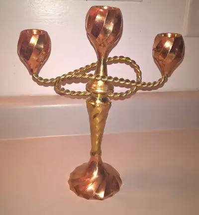 Vintage Copper & Brass Candelabra 3 Arms  Brass Rope, View more