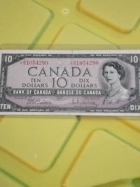 1954 Canada $10 Banknote. Modified Portrait. Replacement Note.