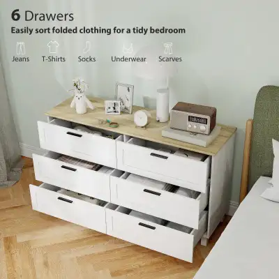 47" Wide Chest of Drawers, Modern Dresser with 6 Drawers and Woo, View more
