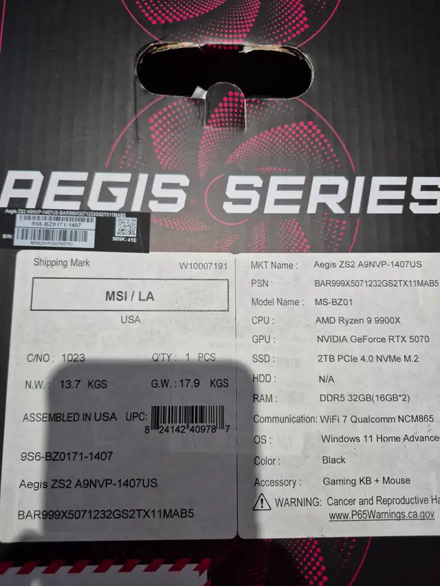 MSI Aegis Gaming PC Ryzen 9 9900X, RTX 5070 in Desktop Computers in Oshawa / Durham Region - Image 5