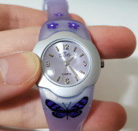 Kid's Watch Purple Flower Butterfly Quartz